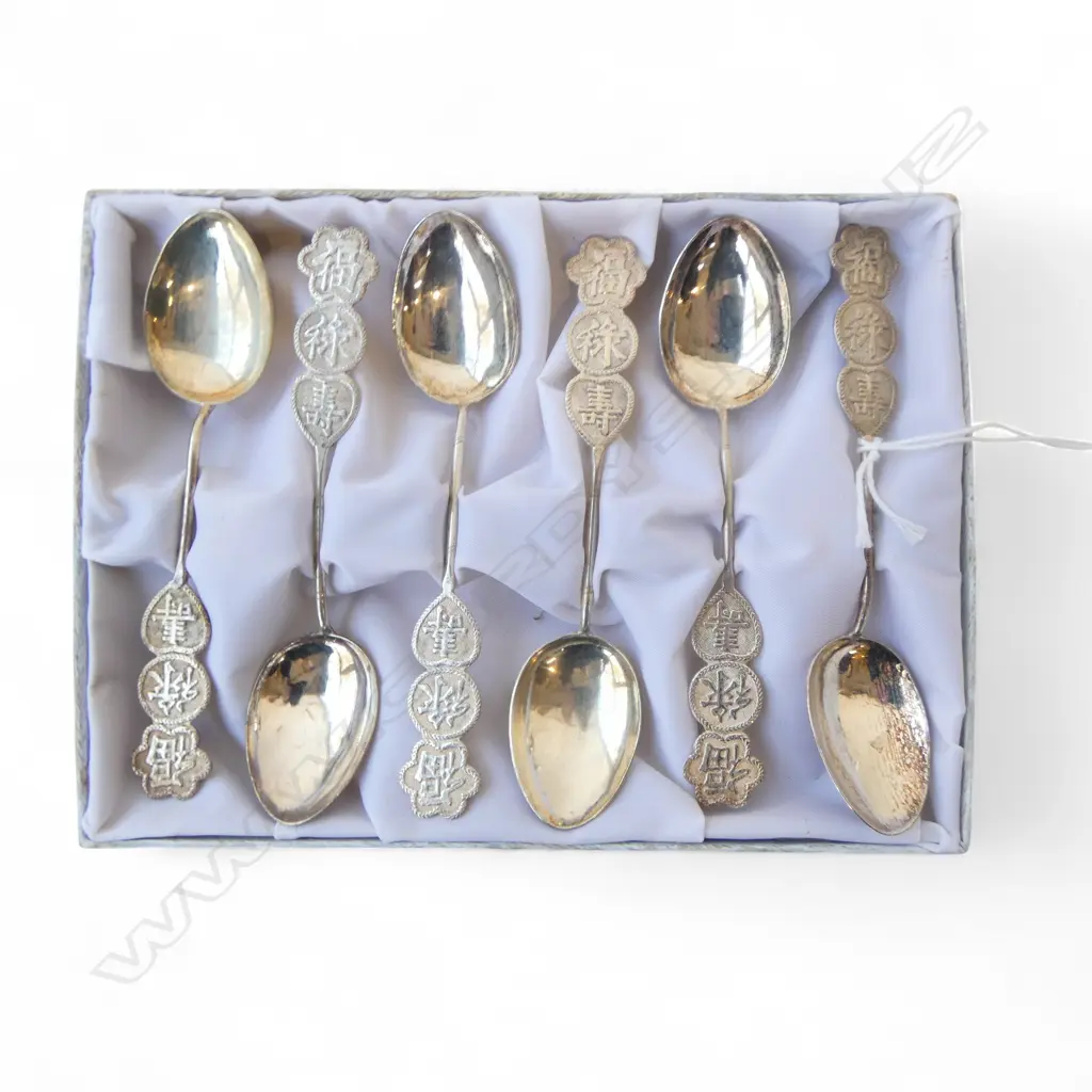 SET 6 VINTAGE STG SILVER CHINESE TEASPOONS boxed Image 1++
