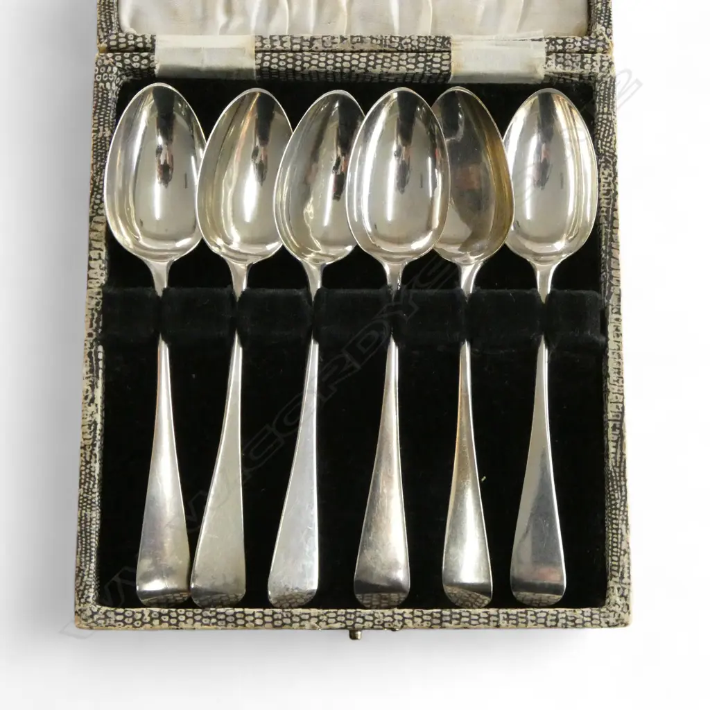 6 VICTORIAN STG SILVER TEASPOONS, HENRY HOLLAND, LONDON 1876 94gms, BOXED Image 1++