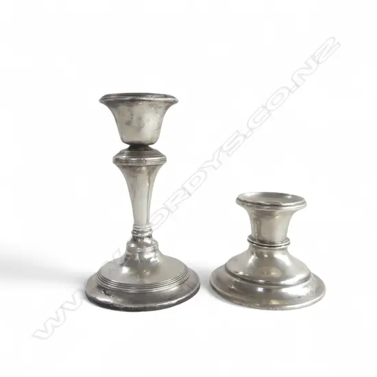 2 STG SILVER CANDLESTICKS, H.120, 60mm both weighted Faults to base