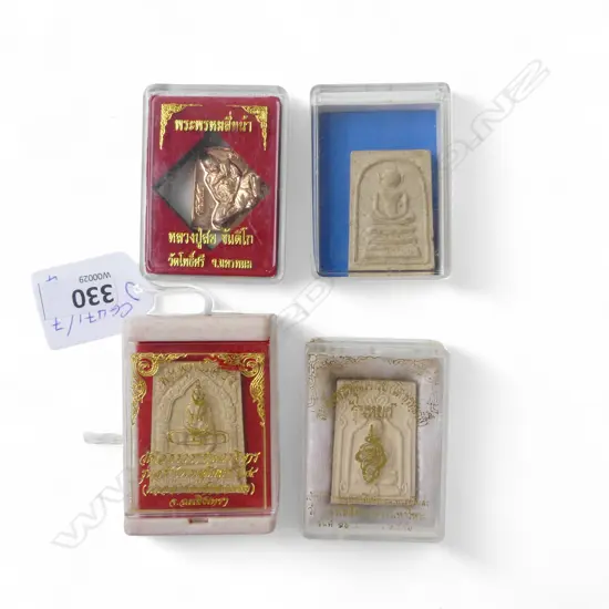 4 BOXED THAI TEMPLE AMULETS H.60mm