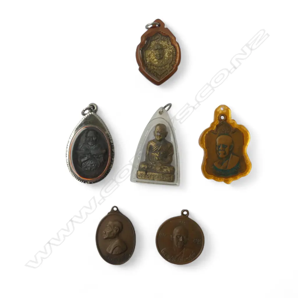 6 ASST. THAI BUDDISH AMULETS & MEDALLIONS H.45mm Image 1++
