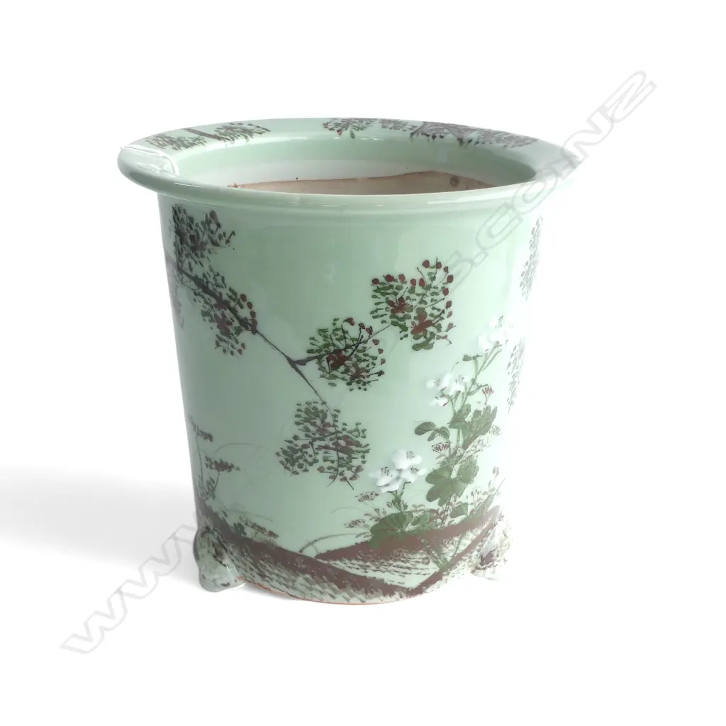 CHINESE FOOTED PLANTER, CELADON w FLORAL MOTIF, H.300mm Image 1++
