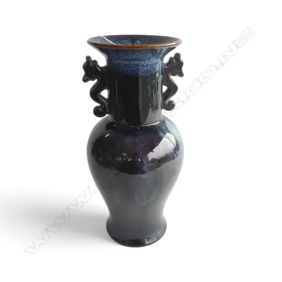 CHINESE BALUSTER VASE w DRAGON HANDLES, H.370mm