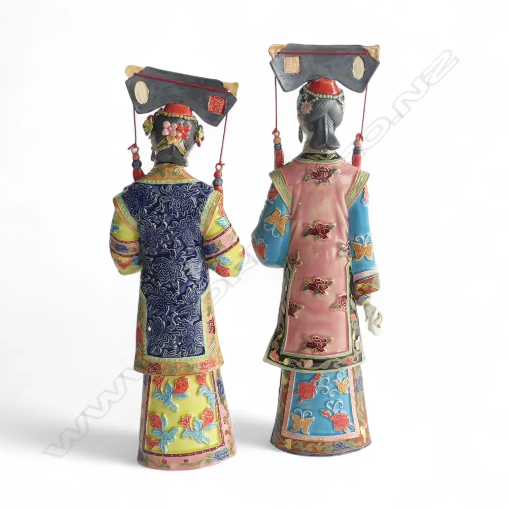 A PAIR OF CHINESE SHIWAN FIGURINES DEPICTING QING DYNASTY WOMEN 360 mm (H) each   Image 1++