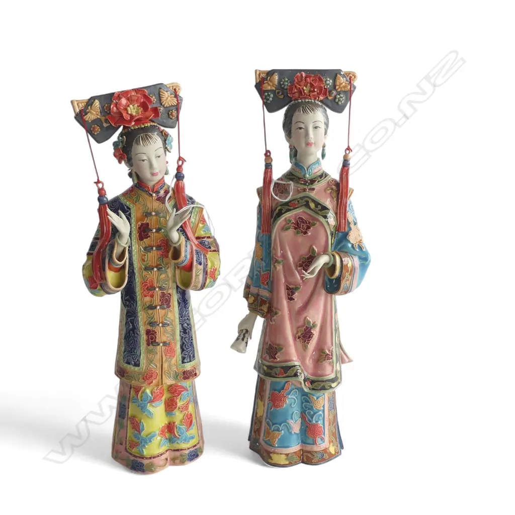 A PAIR OF CHINESE SHIWAN FIGURINES DEPICTING QING DYNASTY WOMEN 360 mm (H) each   Image 1++