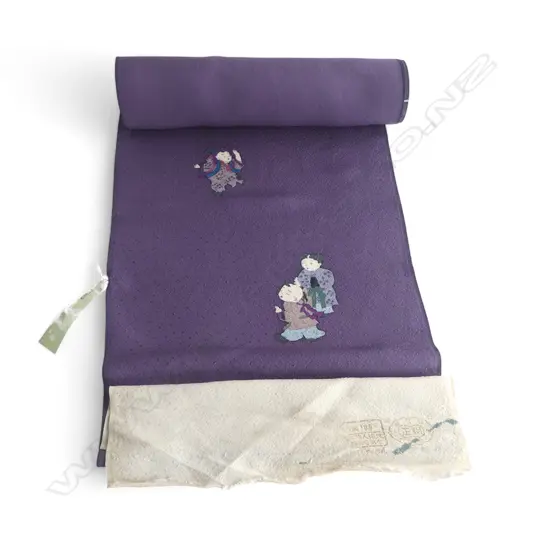  1980's NISHIJIN TEXTILE (Kyoto) JAPANESE ROLL OF PATTERNED SILK L.12m. W.360mm. New old stock Purple w children pattern