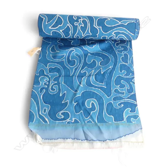  1980's NISHIJIN TEXTILE (Kyoto) JAPANESE ROLL OF PATTERNED SILK L.12m. W.360mm. New old stock blue & white pattern