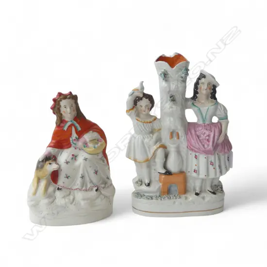 VICTORIAN FLAT BACK SPILL VASE H.260mm, RED RIDING HOOD FIGURINE (FAULTS)