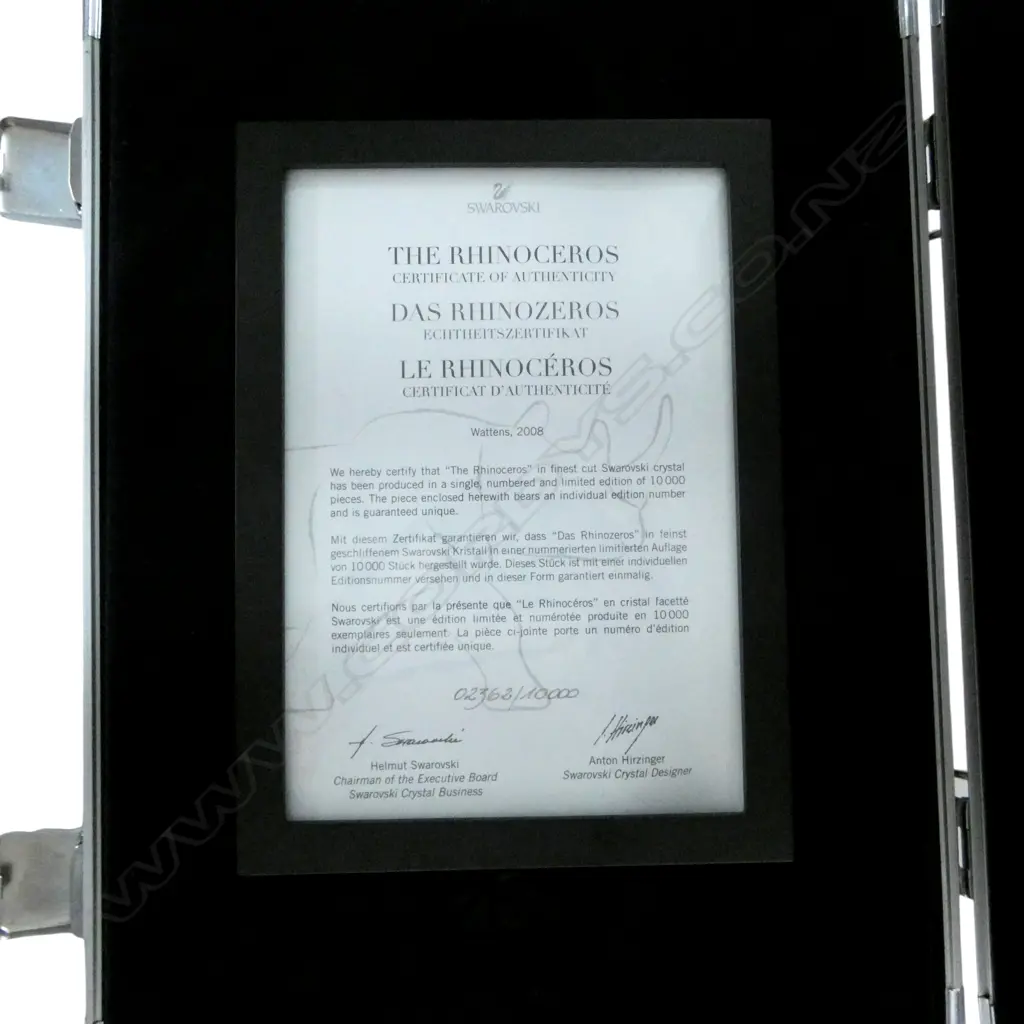 SWAROVSKI CRYSTAL 'THE RHINOCEROS' #2362/10000 2008 315x120x150mm, BOXED w. CERTIFICATE Image 1++