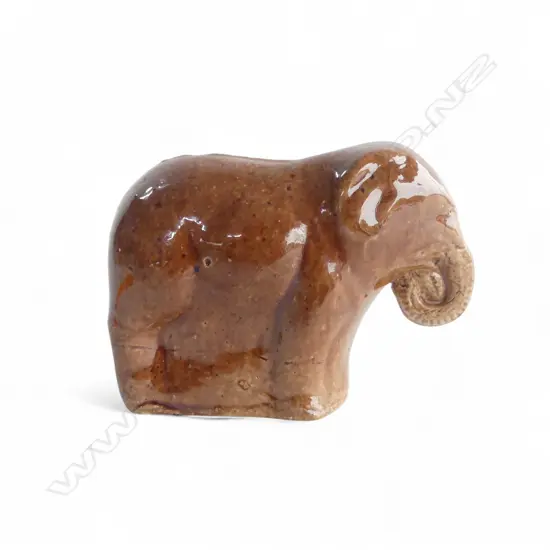 NZ ? COLONIAL POTTERY ELEPHANT MONEY BANK incised numbers to base '1071'. L.100mm