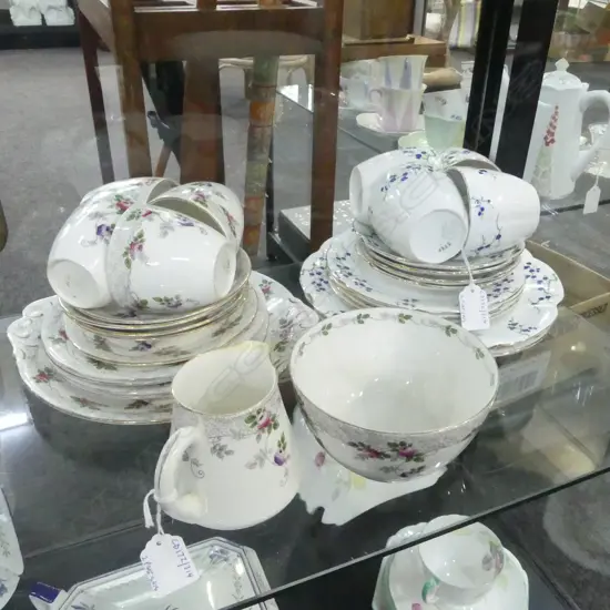 2 SHELLEY CHINA PART TEASETS BLUE BLOSS PAT & ROSE VINE PAT