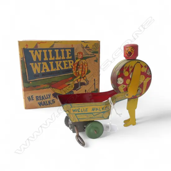VINTAGE 'WILLIE WALKER' WIND UP TOY w. ORIG. BOX, LINCOLN TOYS H.135mm