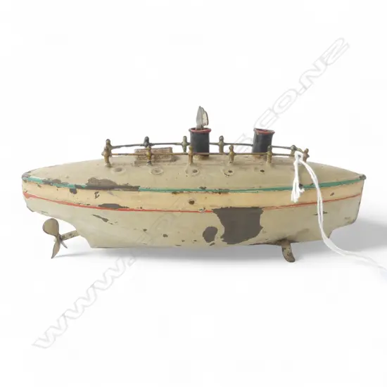 VINTAGE WIND UP BOAT TOY L.170mm