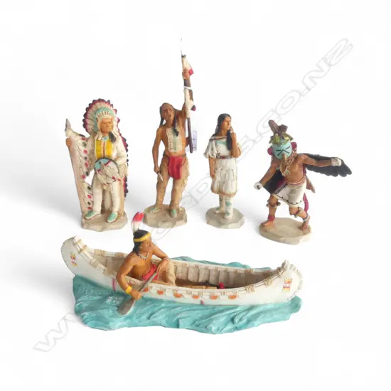 5 NATIVE AMERICAN RESIN FIGURINES BY CASTAGNA ITALY H.235mm