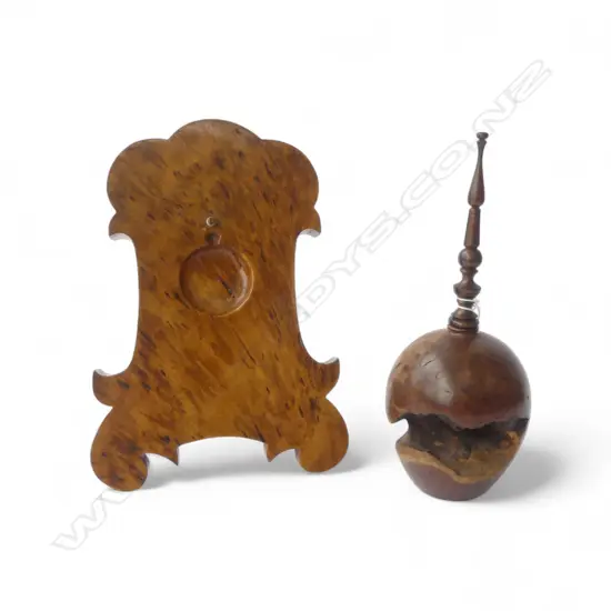 VINTAGE MOTTLED TOTARA POCKET WATCH STAND H.200 JARRAH SCENT BOTTLE H.210mm