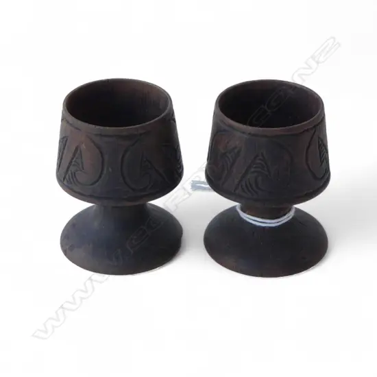 PR MID-CENTURY CARVED MAORI EGG CUPS