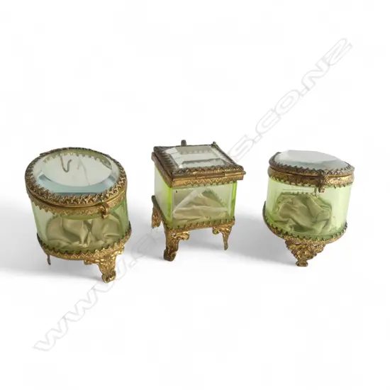 3 EARLY 20thC GILT METAL & GLASS POCKET WATCH HOLDERS