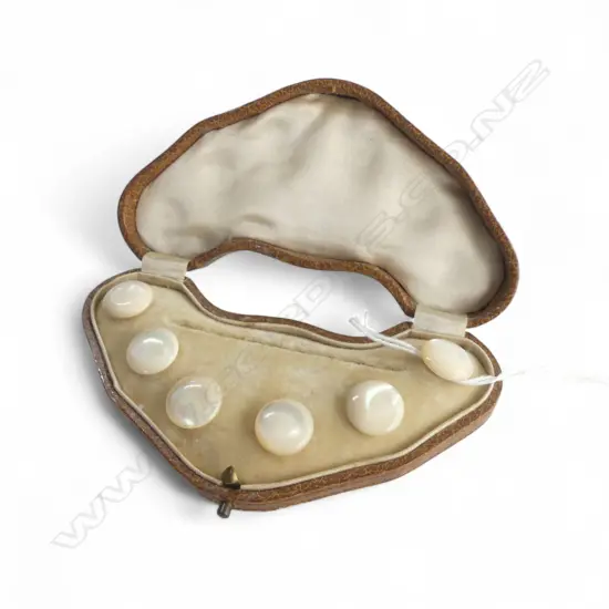 Vintage boxed mother of pearl set 6 buttons - pins missing