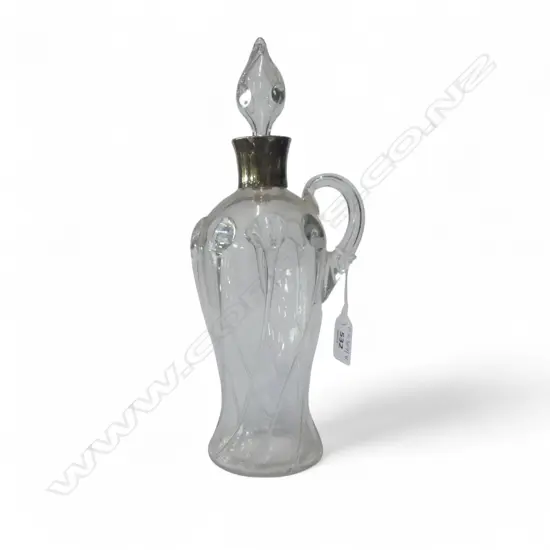 ART NOUVEAU CRYSTAL DECANTER w. STG SILVER COLLAR B'HAM 1906 H.295mm