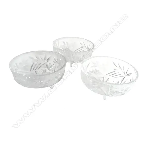 SET 3 CRYSTAL BOWLS each w 3 scrolling feet