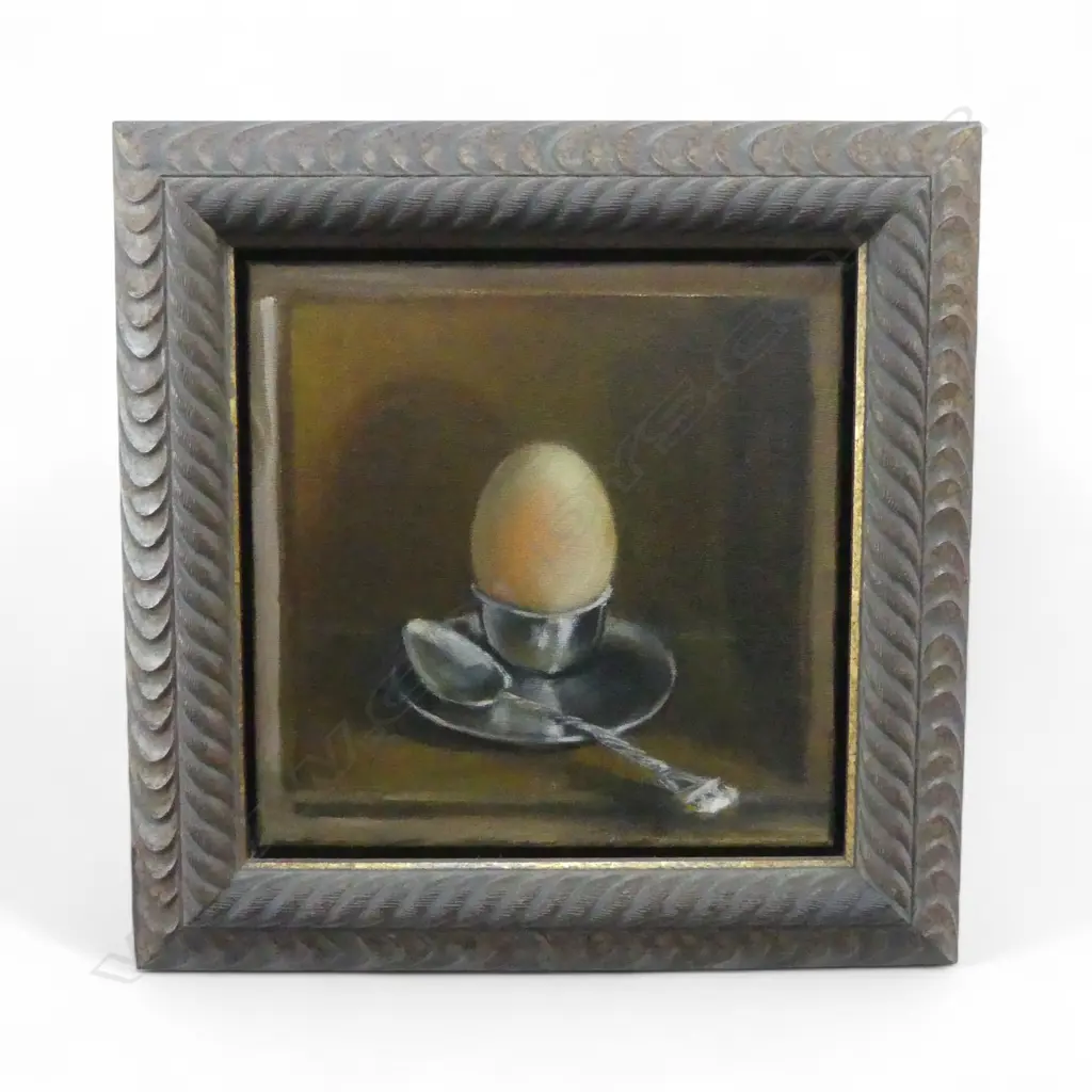 JOAN FEAR, EGG, OIL ON CANVAS, 235x235mm vendor purchased from Ferner Galleries, includes 2 gallery printouts Image 1++