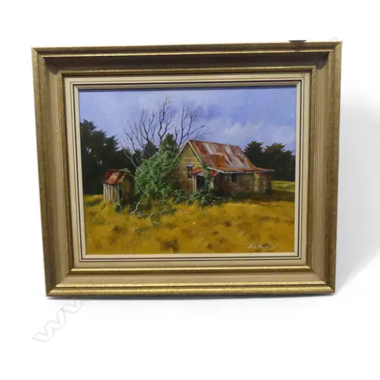 BEV TAYLOR, OLD SHED, OIL ON BOARD '78 285x365mm