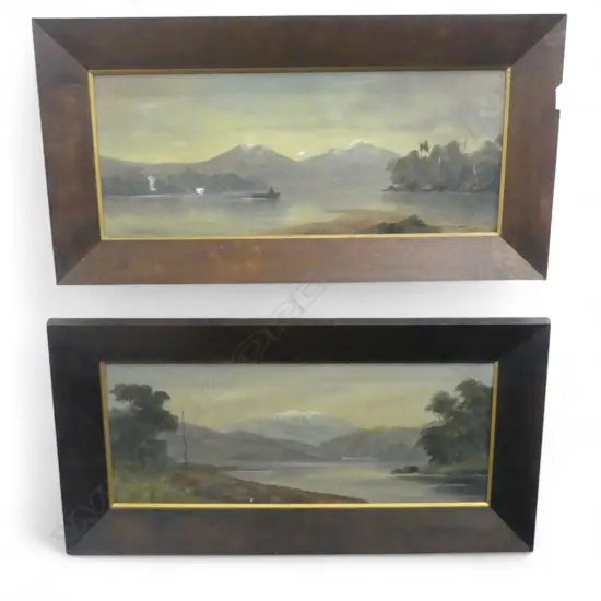 PR PAUL WREN COLONIAL LANDSCAPES; LAKE TE ANAU & LAKE ADA, OIL ON BOARD 230x585mm