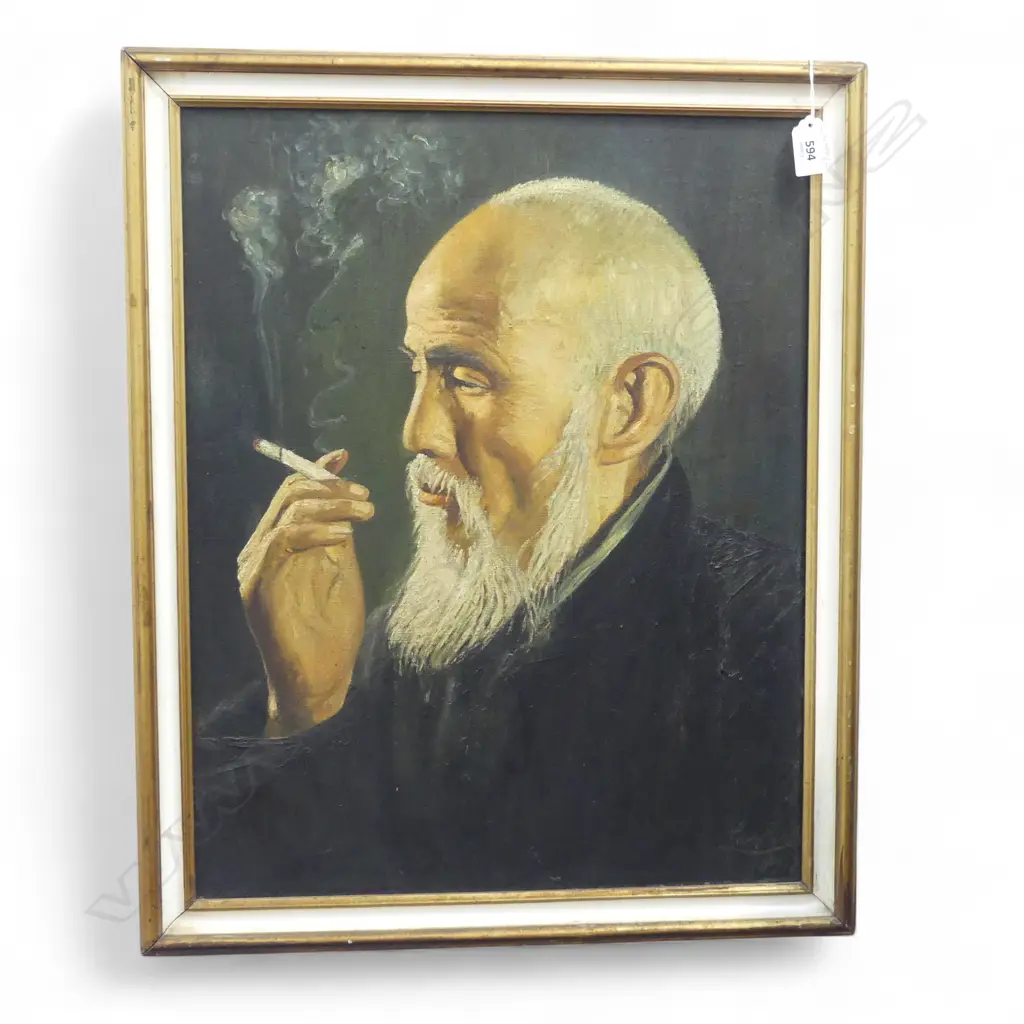 LAM BIU, MAN SMOKING A CIGARETTE, OIL ON CANVAS 500x395mm Image 1++