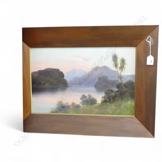 S. CROFT NZ COLONIAL OIL ON BOARD RIVER SCENE 285 X 430mm. In original kauri frames
