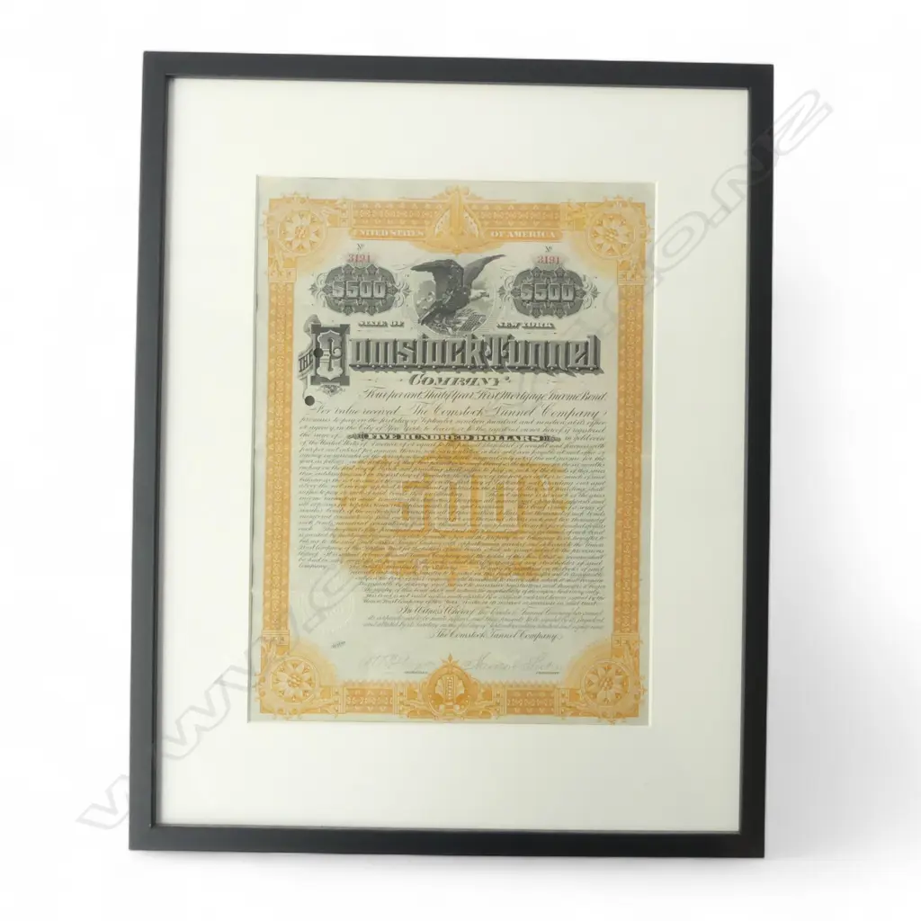 FRAMED U.S.A. COMSTOCK TUNNEL BOND $500 340x240mm Image 1++
