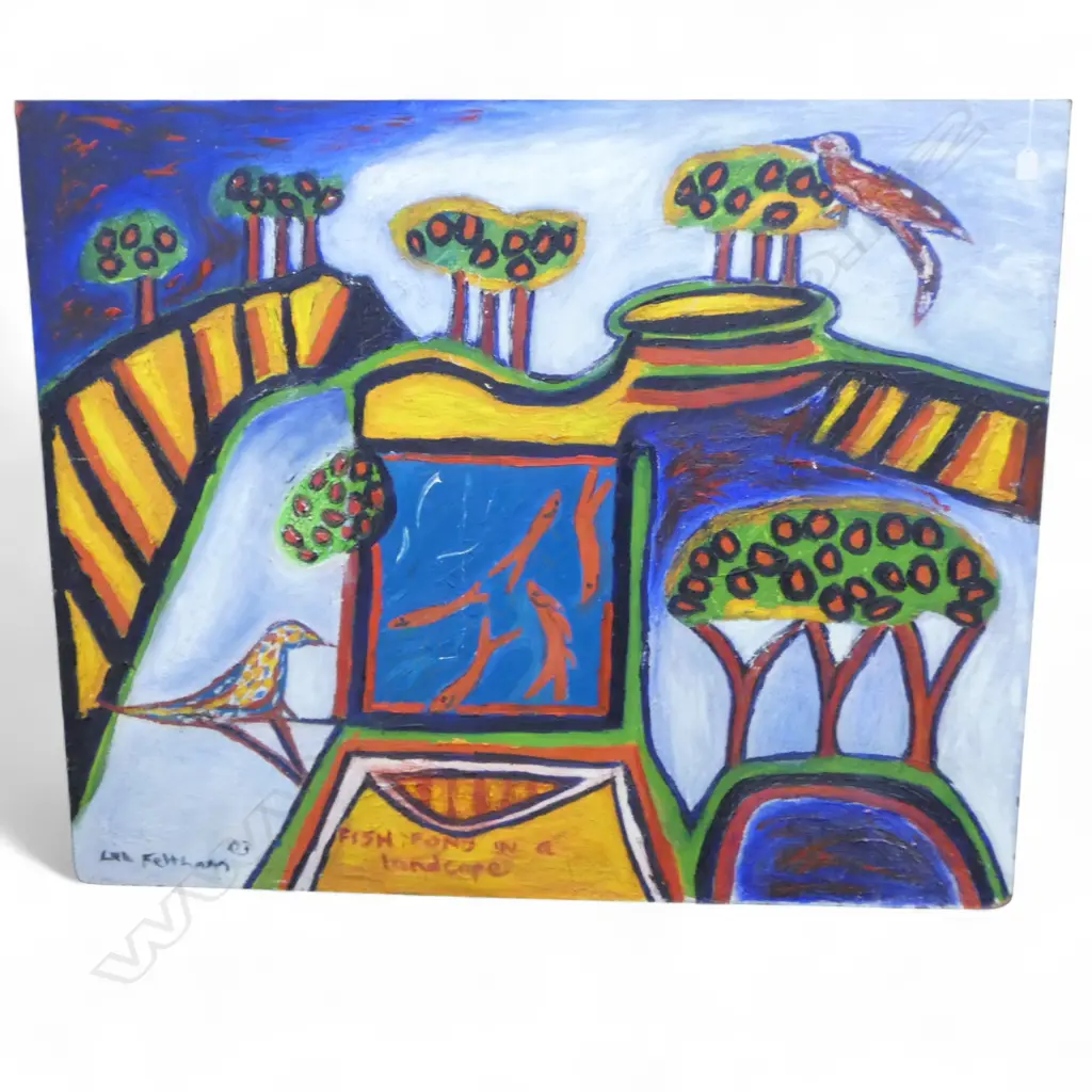 LEE FELTHAM, "FISH POND IN A LANDSCAPE", ACRYLIC ON BOARD, SIGNED & DATED 2003, 1000 X 1220 MM, provenance below Image 1++