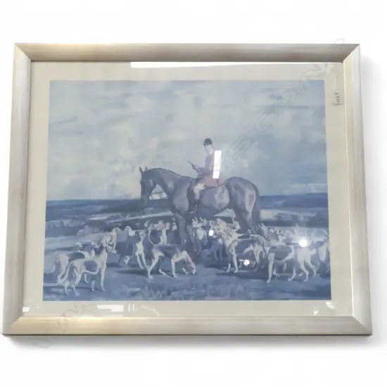 HUNTING SCENE PRINT of Sir Alfred Munnings' painting 'Stanley Barker and the Pytchley Hounds' 510 x 633mm