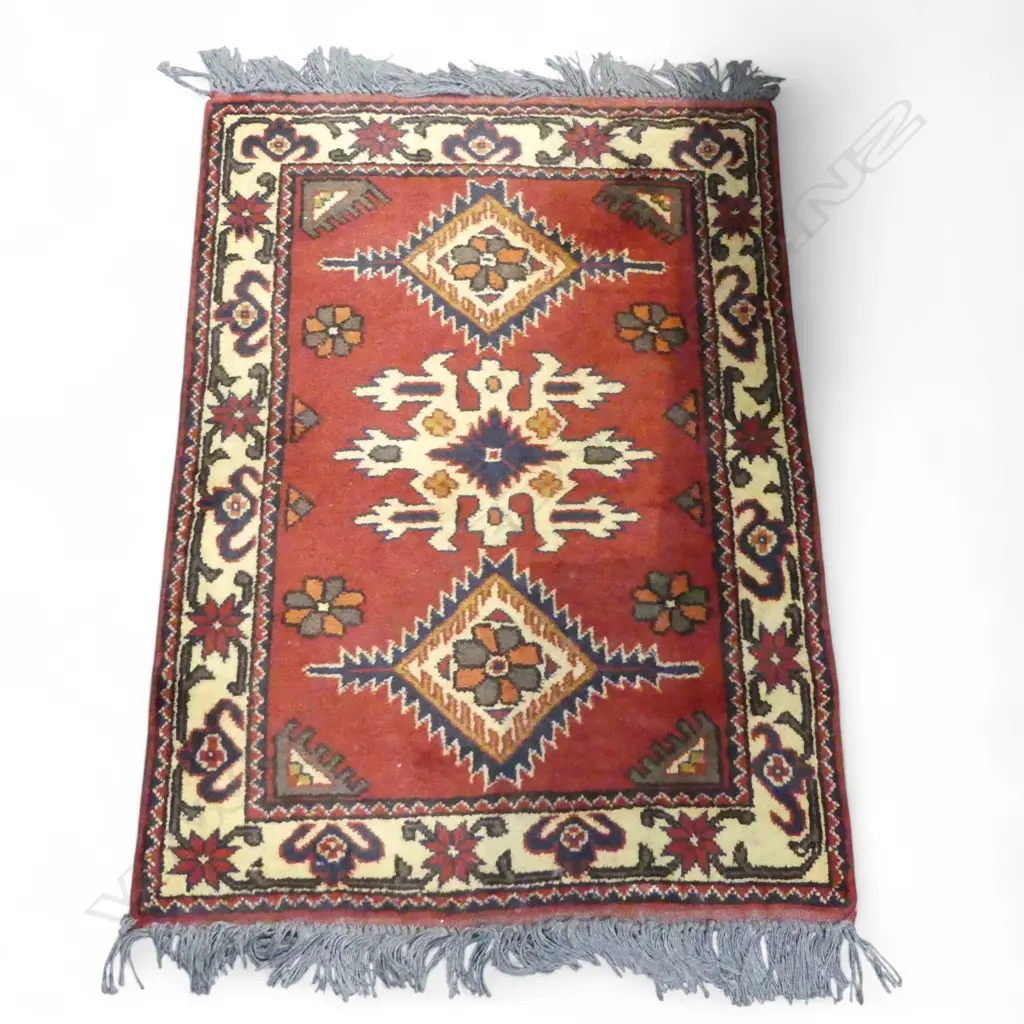 HAND KNOTTED ALL WOOL SMALL RUG 910x690mm Image 1++