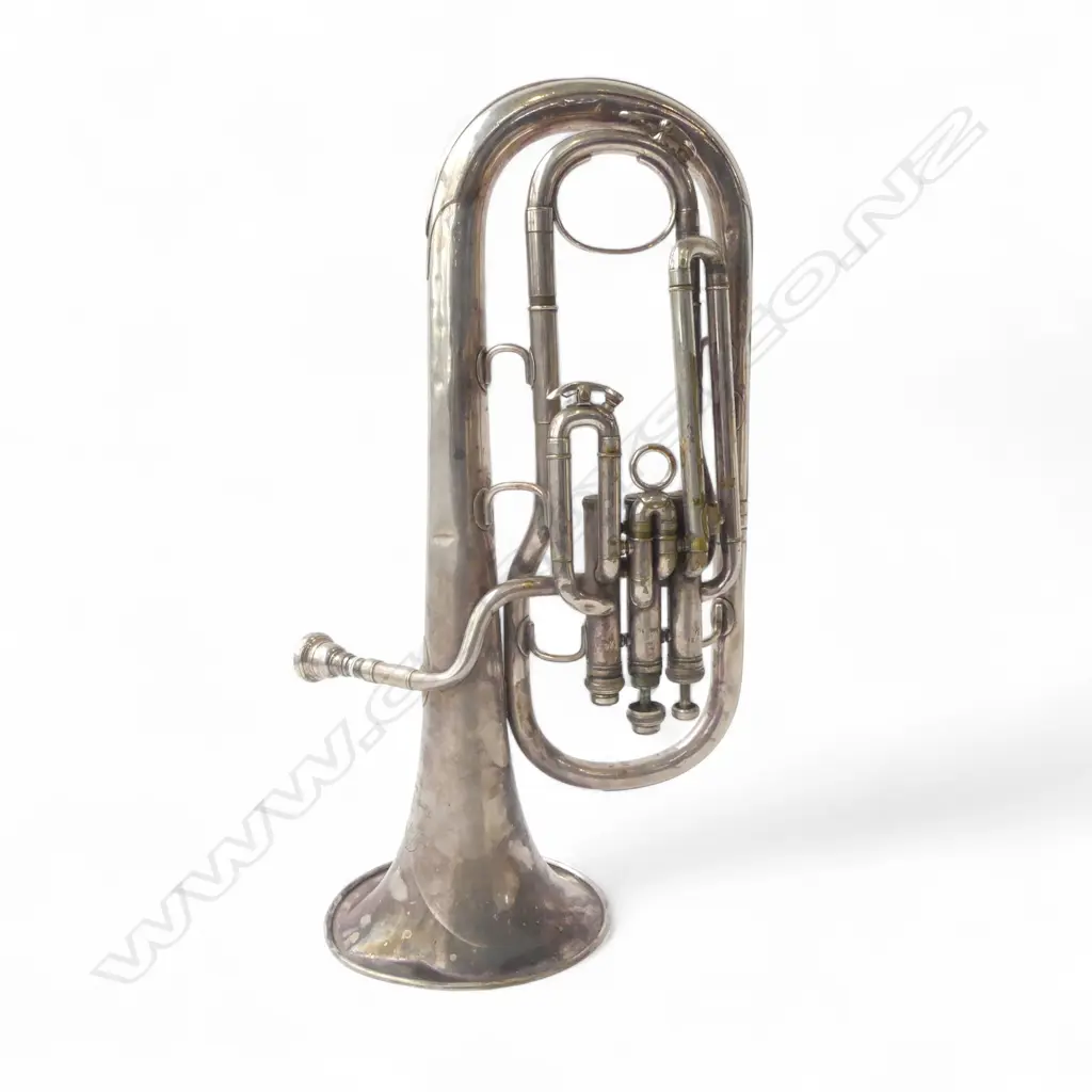 VINTAGE BOOSEY & HAWKES SILVER PLATE BRASS EUPHONIUM H.500mm Image 1++