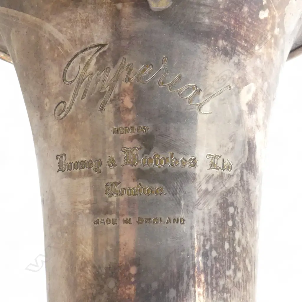 VINTAGE BOOSEY & HAWKES SILVER PLATE BRASS EUPHONIUM H.500mm Image 1++