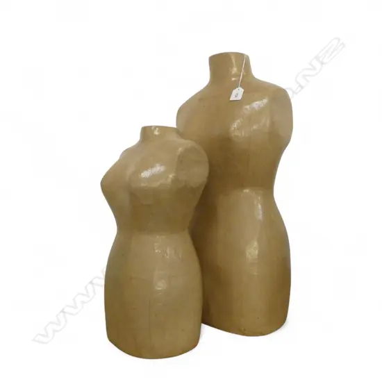 2 PAPIER-MÂCHÉ FEMALE TORSO MANNEQUINS H600mm