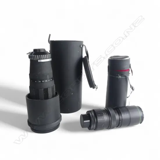 2 LARGE CASED CAMERA LENSES; HANIMEX 62mm & CORFIELD TELE-LUMAX1:45/400mm