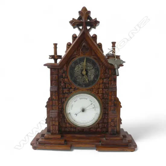 CATHEDRAL FORM CLOCK & BAROMETER H.470mm