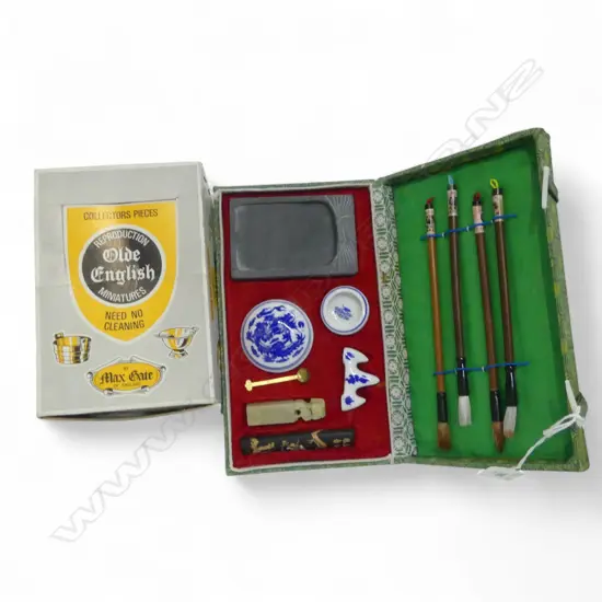  CHINESE CALLIGRAPHY SET + BOXED OLDE ENGLISH MINIATURES SET