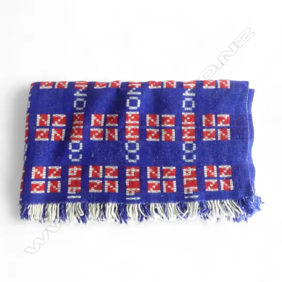 RARE NZ MADE 1974 'COMMONWEALTH GAMES' BLANKET monogrammed  label distressed 