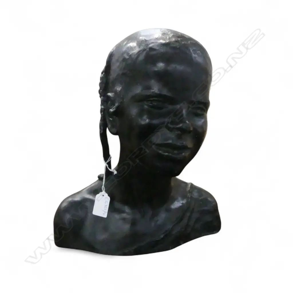 BLACK CERAMIC BUST OF YOUNG WOMAN H.315mm Image 1++