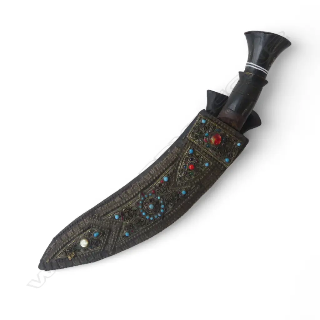 KUKRI KNIFE IN JEWELLED LEATHER SCABBARD L.360mm Image 1++