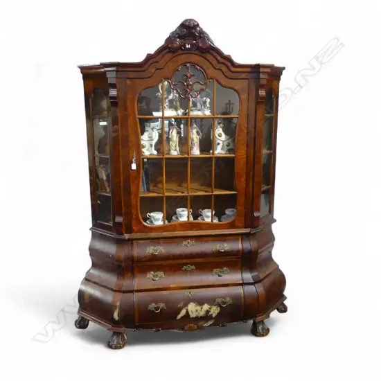 REPRODUCTION DUTCH BOMBE DISPLAY CABINET 1600x370x2060mm 2 PARTS w. KEY / FAULTS