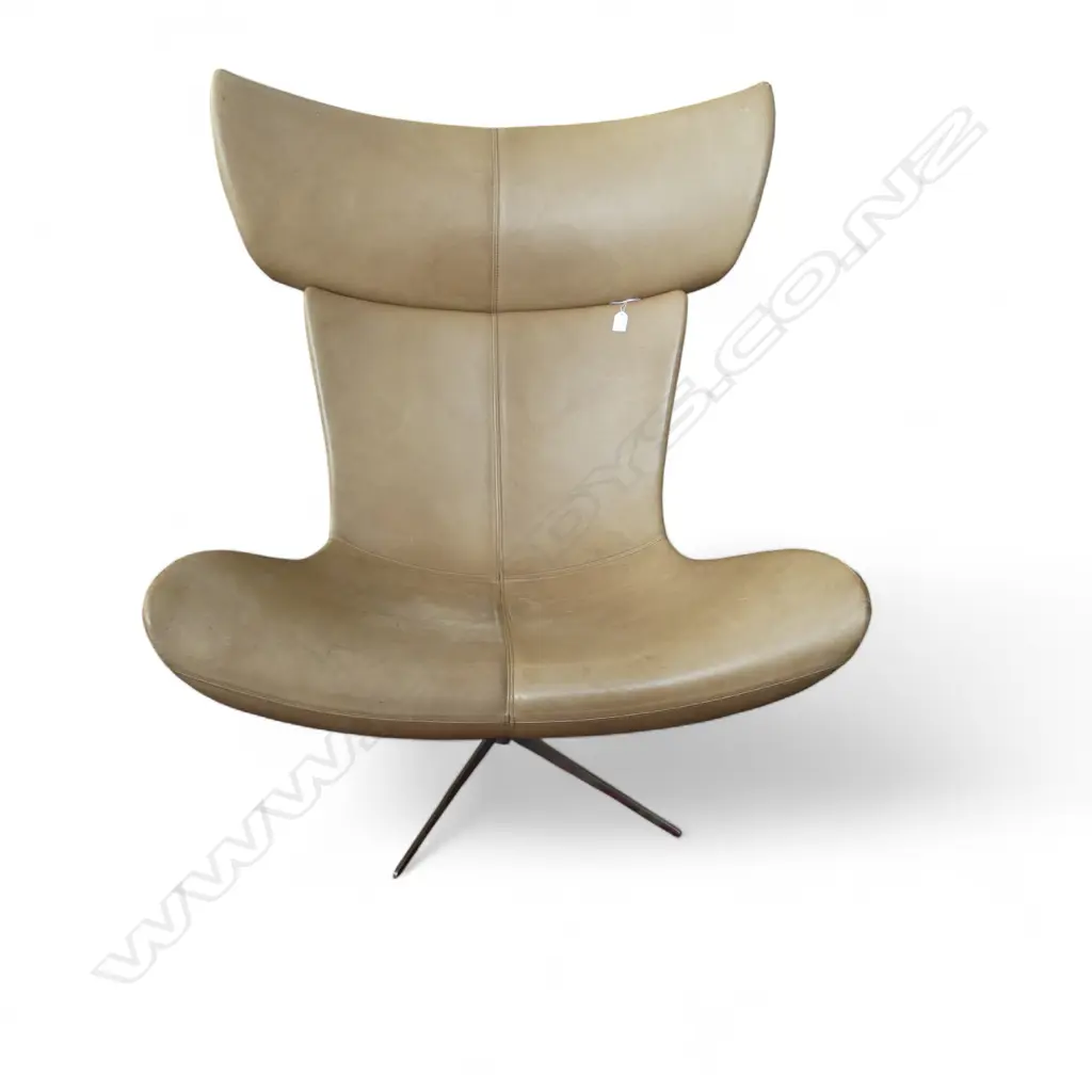 Modern design 'Imola'  LGE TAN LEATHER SWIVEL ARMCHAIR attrib. to Henrik Pedersen. some marks Image 1++