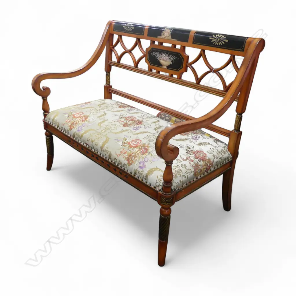 REGENCY STYLE BENCH w. UPHOLSTERED SEAT 1160x650x1025mm Image 1++