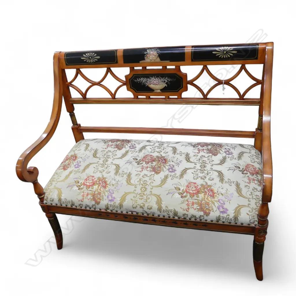 REGENCY STYLE BENCH w. UPHOLSTERED SEAT 1160x650x1025mm Image 1++