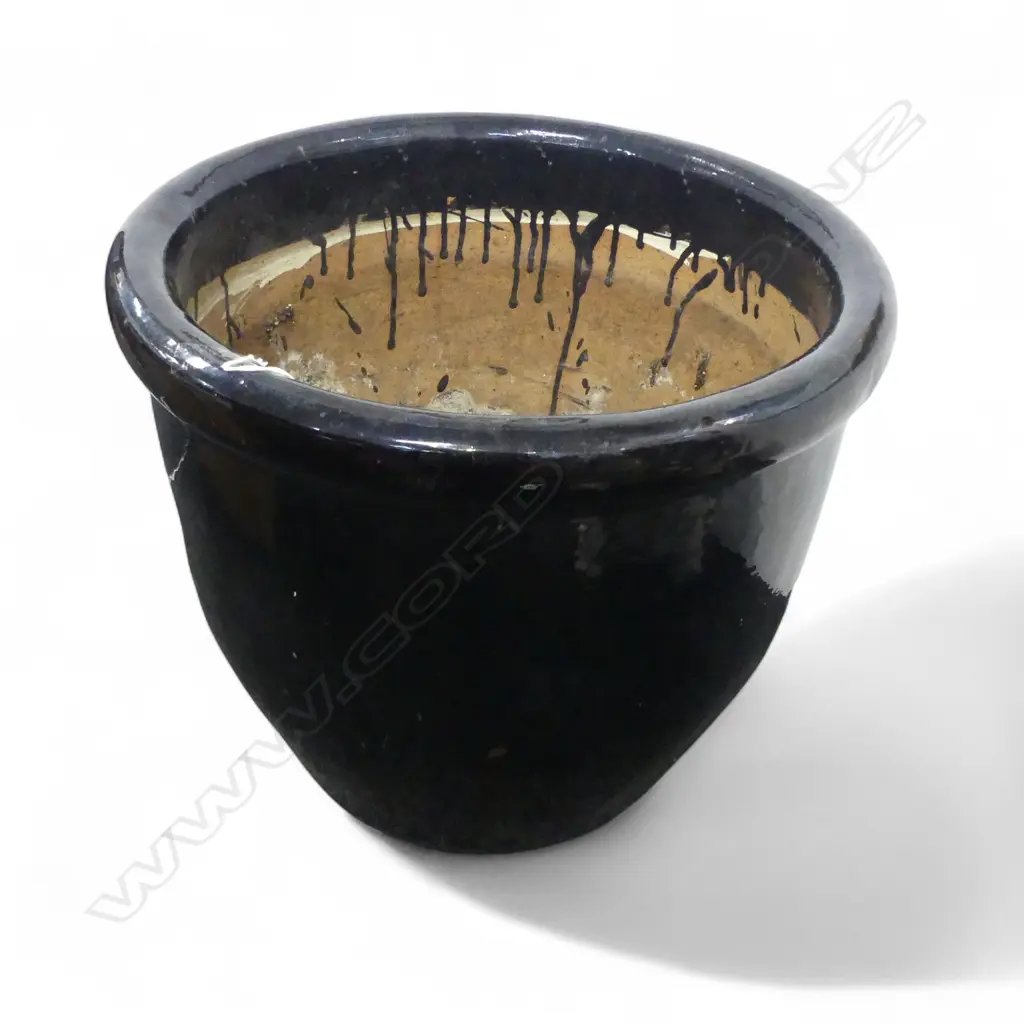 LG BLACK GLAZED PLANTER POT H.420mm + 4 FEET Image 1++