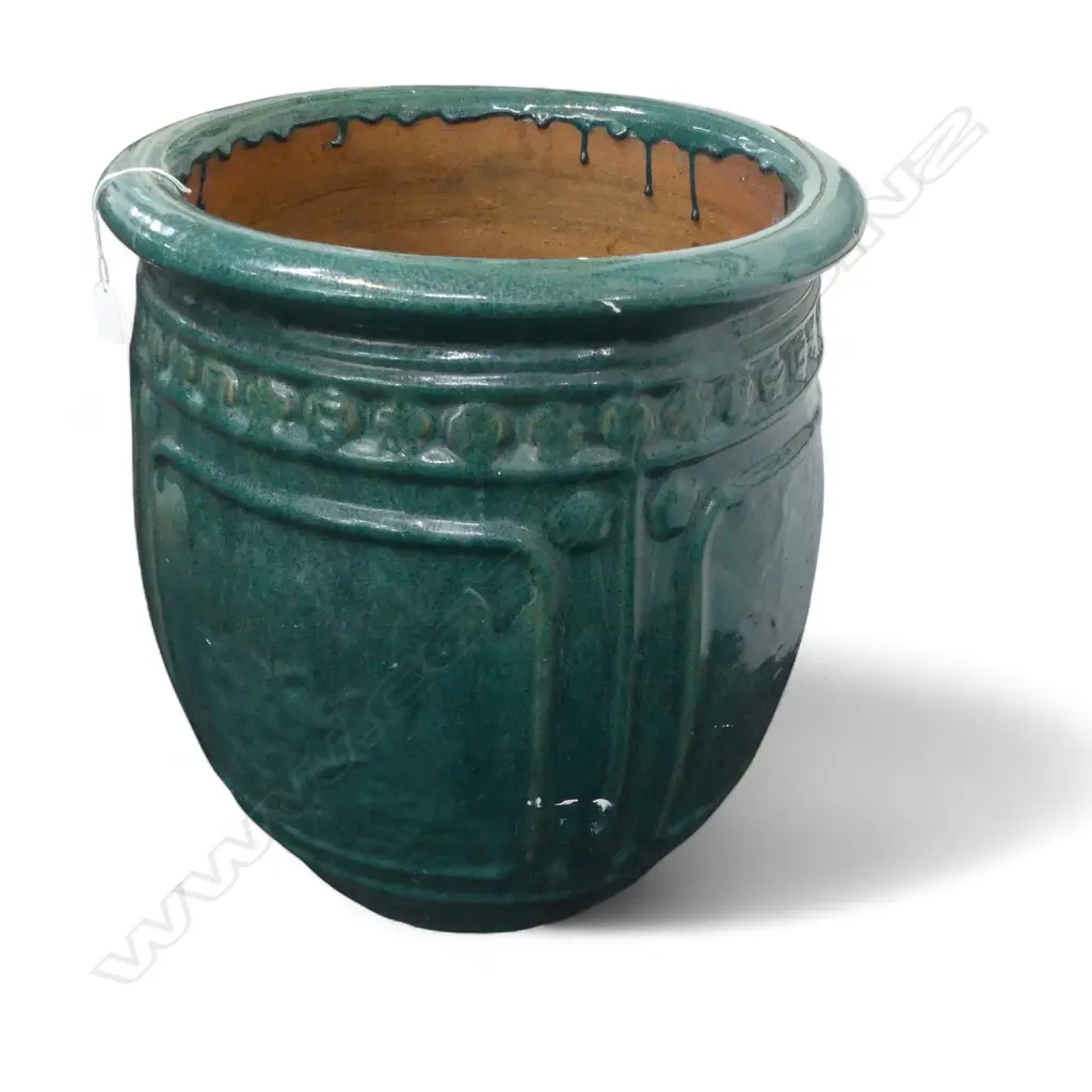 LG GREEN GLAZED PLANTER POT H.505mm + 3 FEET Image 1++