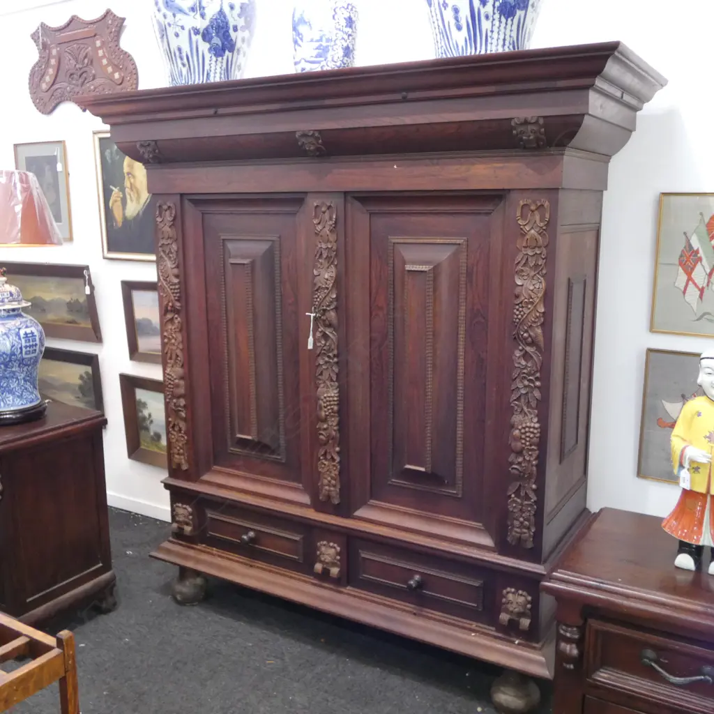 REPRODUCTION ROSEWOOD & OAK DUTCH 2 DOOR CUPBOARD 1730x650x1810mm Image 1++