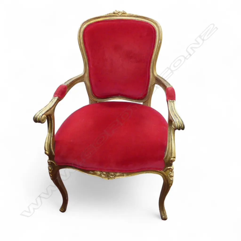 GILT WOOD & RED VELVET FRENCH STYLE ARMCHAIR Image 1++